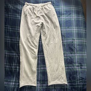Light Gray Kidoriman Raku Pants. Wide leg Drawstring Sweatpants w/back pockets